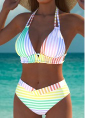 Mid Waisted Multi Stripe Print Bikini Set