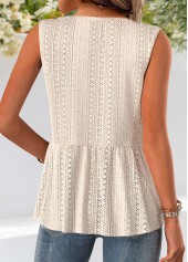 Beige Sleeveless Open-Front V Neck Tank Top