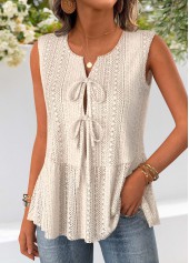 Beige Sleeveless Open-Front V Neck Tank Top