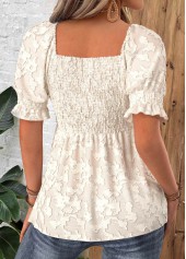 Beige Short Sleeve Square Neck Blouse