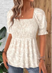 Beige Short Sleeve Square Neck Blouse