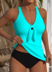 Cyan Ruched V Neck Tankini Top-No Bottom