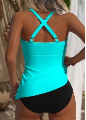 Cyan Ruched V Neck Tankini Top-No Bottom