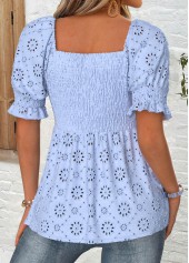 Dusty Blue Short Sleeve Square Neck Blouse