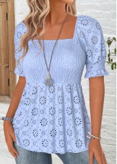 Dusty Blue Short Sleeve Square Neck Blouse
