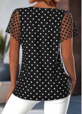 Polka Dot Black Short Sleeve Round Neck Blouse