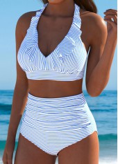 High Waisted Striped Blue Bikini Set