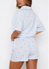Heart Print Light Blue Lounge Top and Shorts