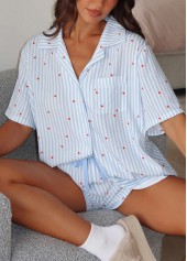 Heart Print Light Blue Lounge Top and Shorts