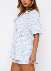 Heart Print Light Blue Lounge Top and Shorts