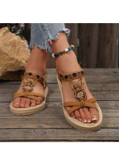 Light Coffee Peep Toe Falt Sandals