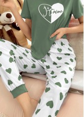 Heart Print Sage Green Lounge Top and Pants