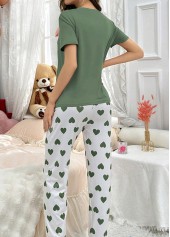 Heart Print Sage Green Lounge Top and Pants