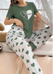 Heart Print Sage Green Lounge Top and Pants