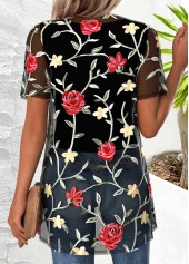 Floral Print Black Short Sleeve Cardigan and Tank Top