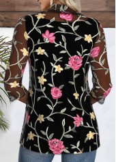 Floral Print Black 3/4 Sleeve Fake Two Piece Twinset