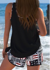 Mid Waisted Tribal Print Black Tankini Set