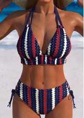 Mid Waisted Flag Print Multi Color Bikini Set