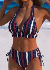 Mid Waisted Flag Print Multi Color Bikini Set