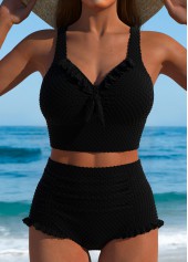 High Waisted Black Frill Bikini Set