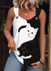 Animal Print Black Sleeveless Scoop Neck Tank Top