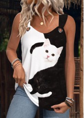 Animal Print Black Sleeveless Scoop Neck Tank Top