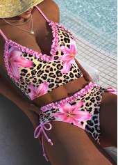 Mid Waisted Floral Print Light Pink Bikini Set