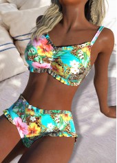 Mid Waisted Floral Print Multi Color Bikini Set