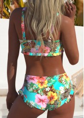 Mid Waisted Floral Print Multi Color Bikini Set