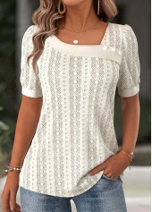 Beige Short Sleeve Asymmetrical Neck T Shirt