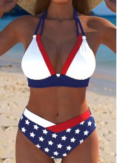 American Flag Mid Waisted Multi Color Bikini Set