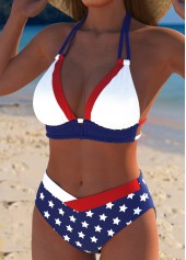 American Flag Mid Waisted Multi Color Bikini Set