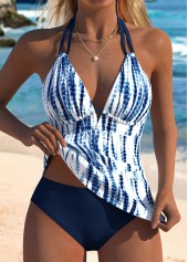 Mid Waisted Tie Dye Print Navy Tankini Set