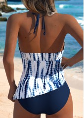 Mid Waisted Tie Dye Print Navy Tankini Set