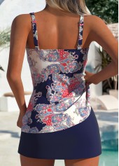 Mid Waisted Tribal Print Navy Tankini Set