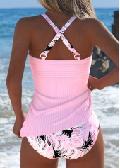Mid Waisted Feathers Print Light Pink Tankini Set