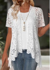 White Short Sleeve Embroidery Light Cardigan