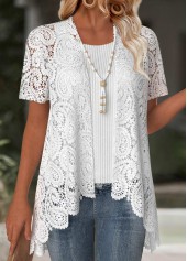 White Short Sleeve Embroidery Light Cardigan