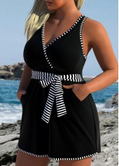 Striped Black Cross Neck One Piece Swimwear