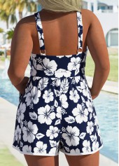 Plus Size Blue Floral Print One Piece Swimwear