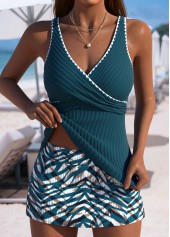 Mid Waisted Animal Print Peacock Blue Tankini Set