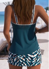 Mid Waisted Animal Print Peacock Blue Tankini Set