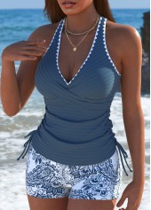 Mid Waisted Paisley Print Dusty Blue Tankini Set