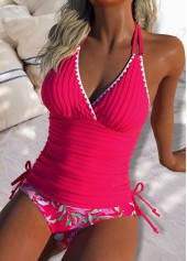 Mid Waisted Floral Print Coral Tankini Set