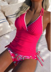 Mid Waisted Floral Print Coral Tankini Set