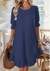 Navy Half Sleeve Round Neck Dress