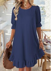 Navy Half Sleeve Round Neck Dress