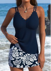Mid Waisted Paisley Print Navy Tankini Set