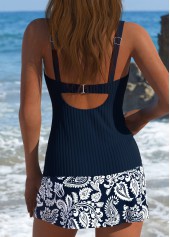 Mid Waisted Paisley Print Navy Tankini Set