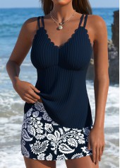 Mid Waisted Paisley Print Navy Tankini Set